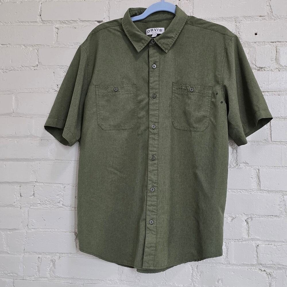 Orvis Men's Green Short-sleeve Button-up Shirt┃Gorpcore, Utility, Workwear
